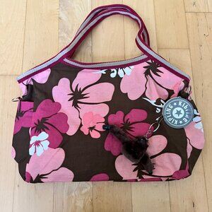 Kipling Hobo Shoulder Bag Zip Top Closure - Hawaiian Pink & Brown Color